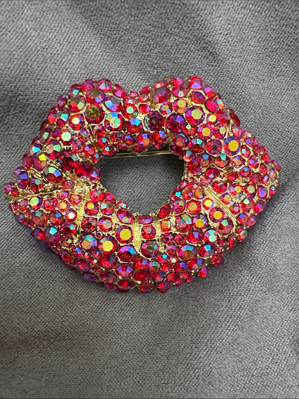 Heidi Daus Pink and Red Crystal Lip Brooch